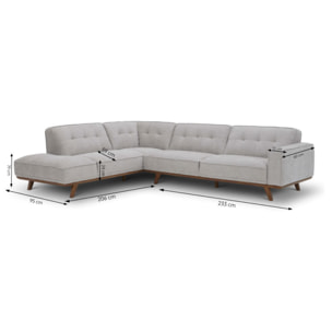 KINSALE Canapé d'angle design en tissu gris 5/6 places