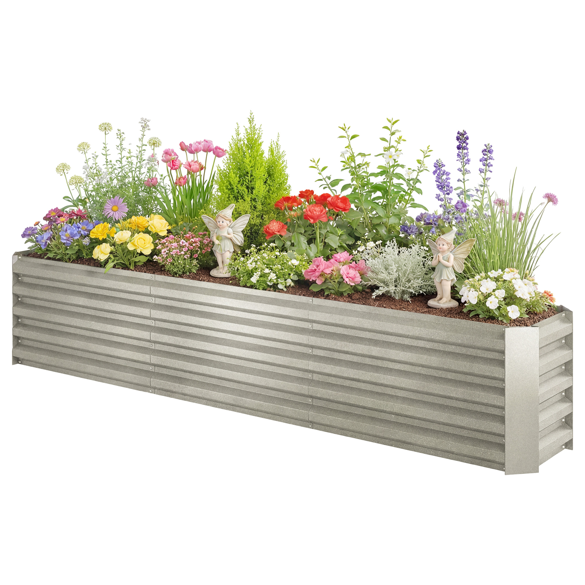 Carré potager de jardin rectangulaire dim. 240L x 120l x 30H cm tôle d'acier ondulée gris métal