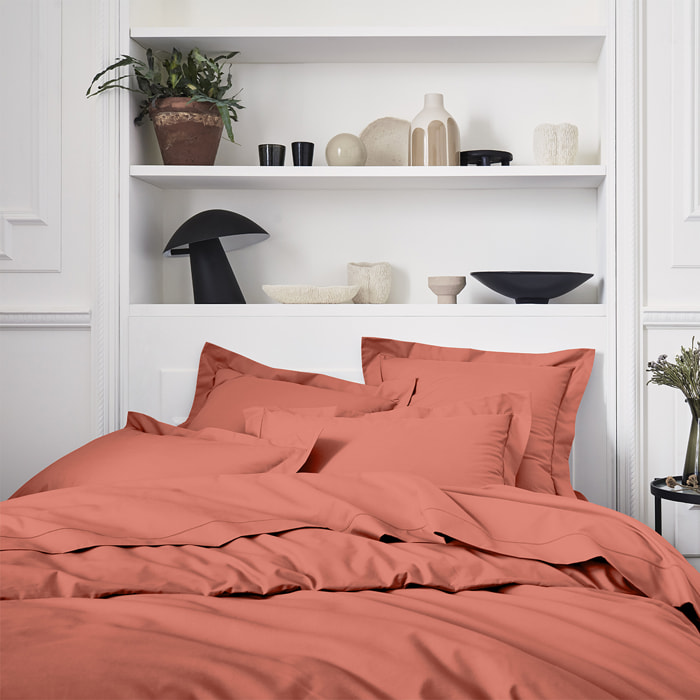 Housse de couette unie en percale de coton, PREMIÈRE, Rose corail