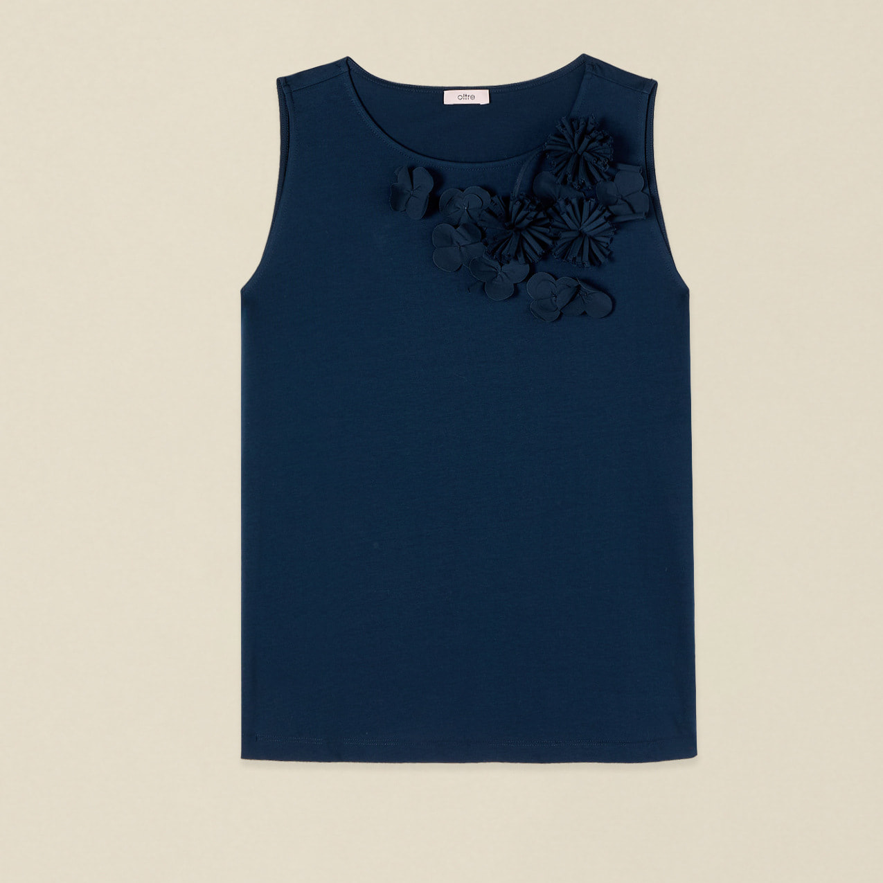 Oltre - Top de algodón con aplicaciones florales - Azul
