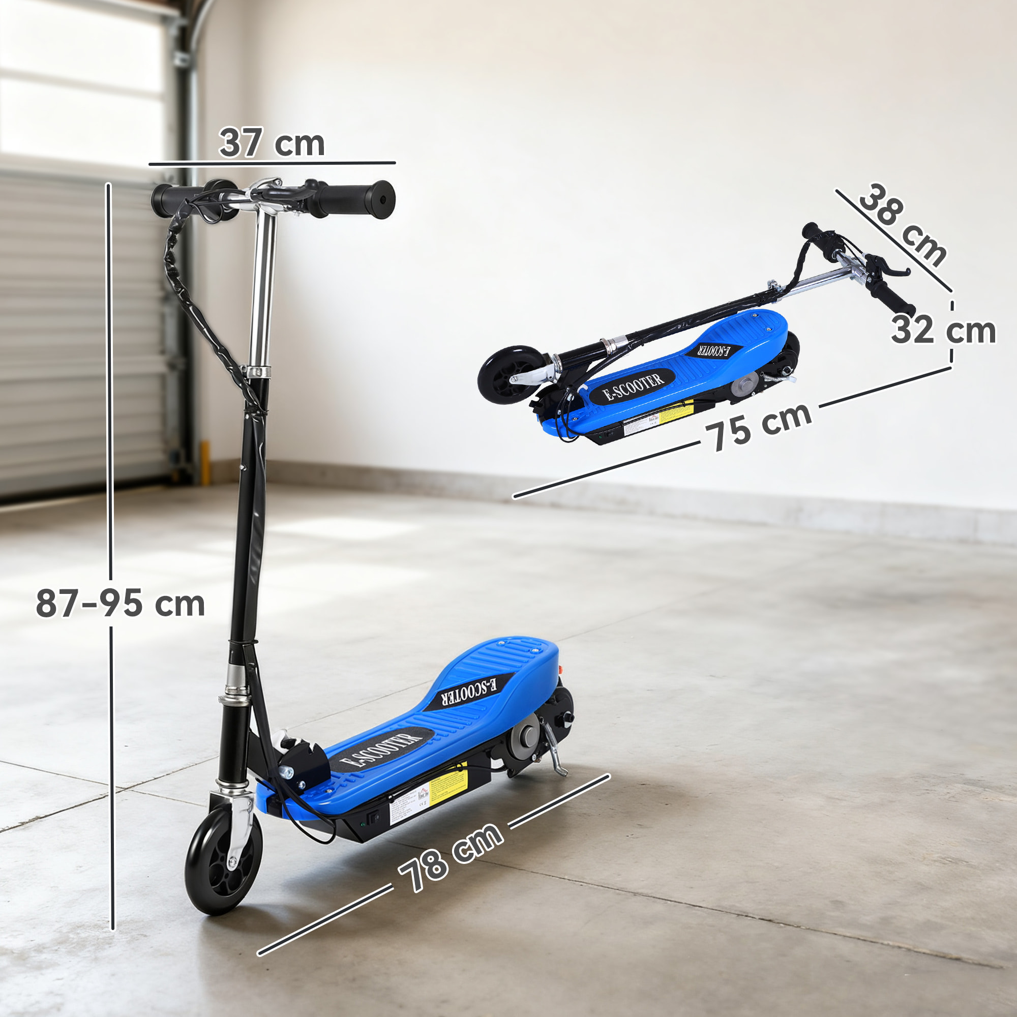 Patinete Eléctrico Plegable para Niños y Adolescentes de +7 Años Velocidad de 10 km/h Scooter Eléctrico con Manillar Ajustable en Altura y Frenos Carga Máx. 50 kg 78x37x87-95 cm Azul