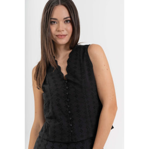 Kocca - Blusa senza maniche in cotone traforato con scollo a V Donna