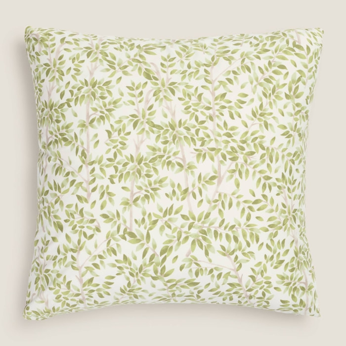 Funda cojín algodón hojas Grama color verde