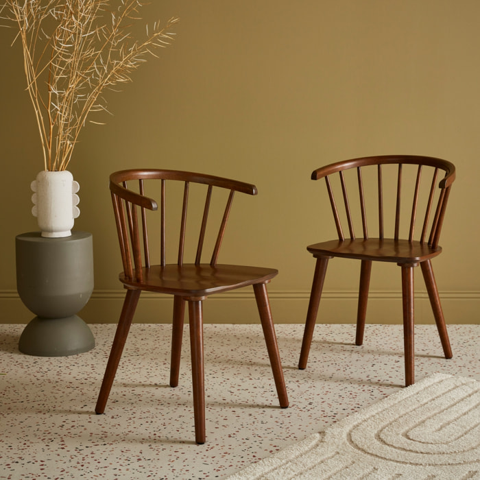Lot de 2 chaises noyer à barreaux en bois et contreplaqué. Paula. L 51 x P 53 x H 75cm