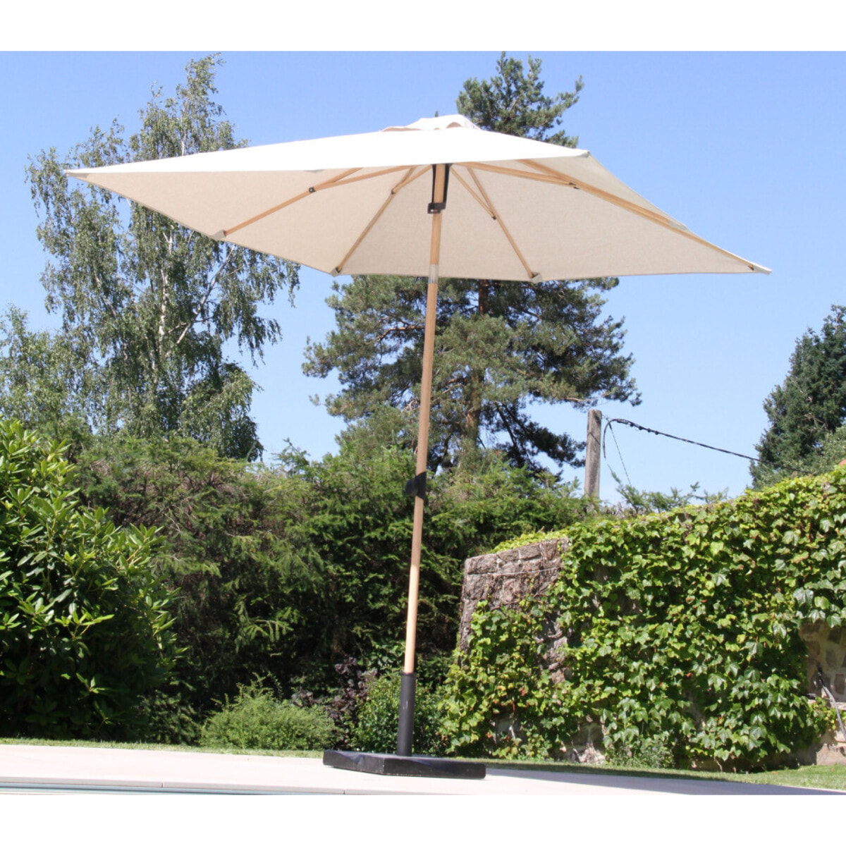 Parasol droit Ø2,4m - effet bois - lin - RUBIS