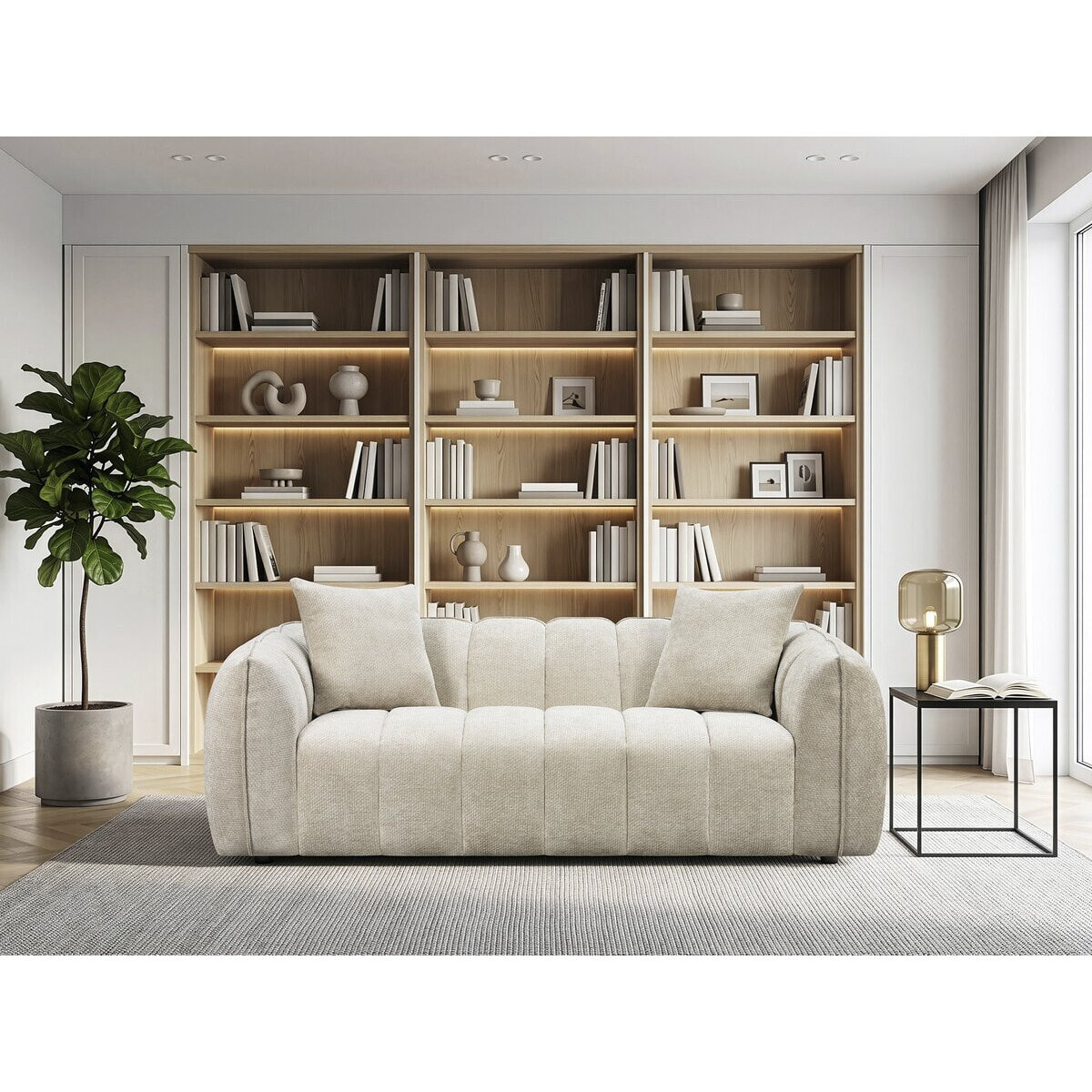 Canapé droit en tissu style bubble "Balzac" - 3 places - Beige