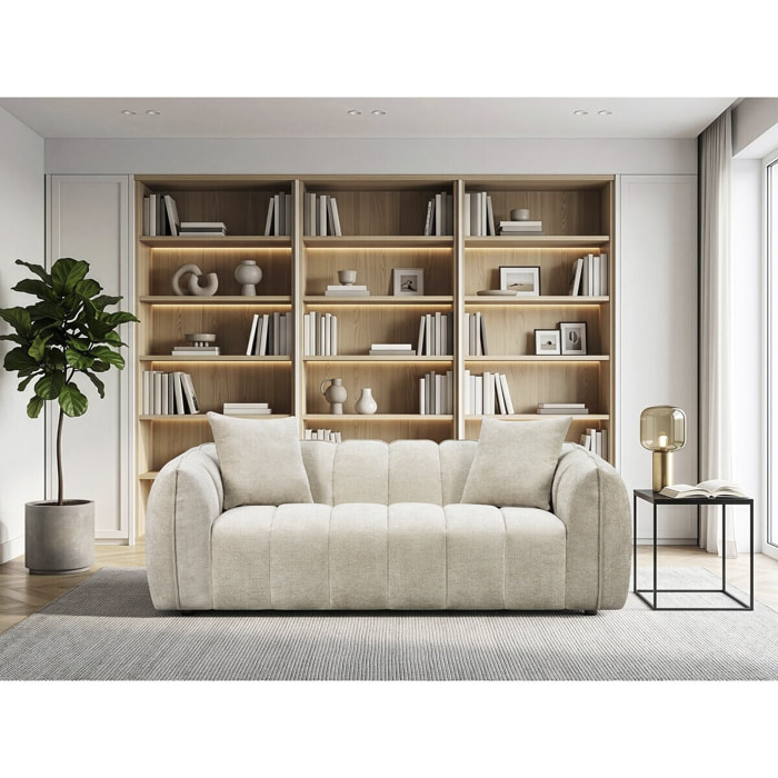 Canapé droit en tissu style bubble "Balzac" - 3 places - Beige