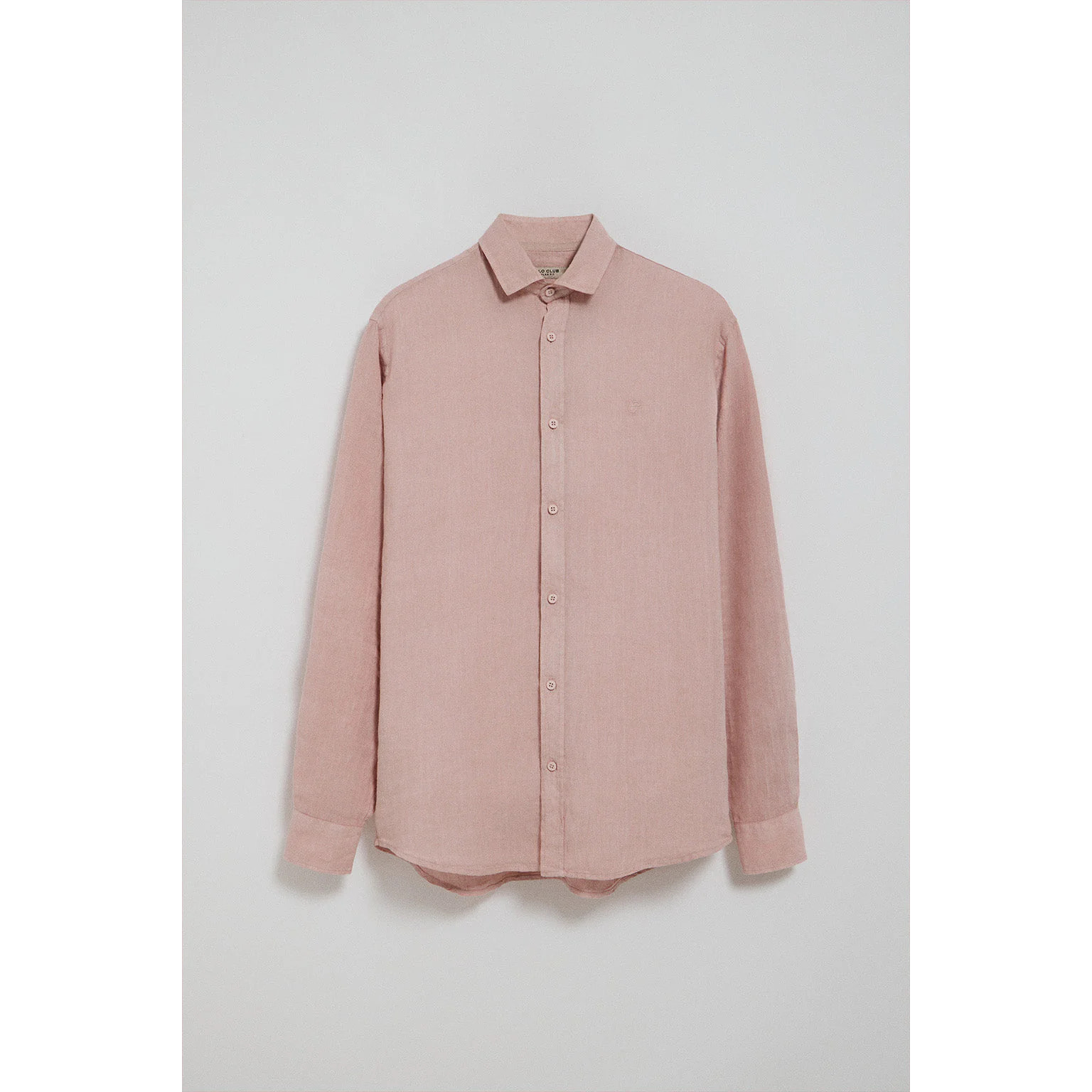 Camicia rosa taupe in lino tinta in capo con monogramma ricamato