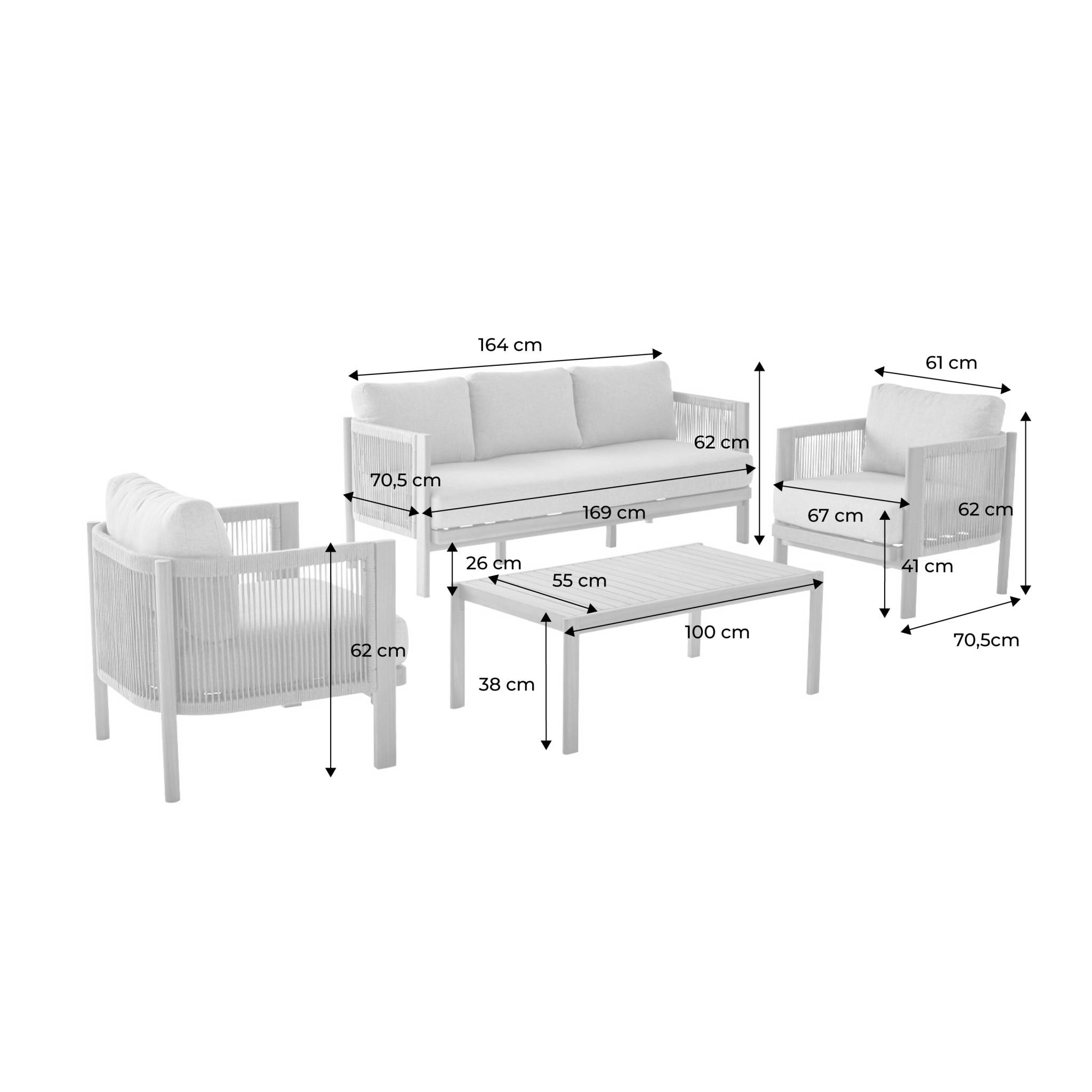 Salon de jardin acacia et cordes 5 places ELOMI