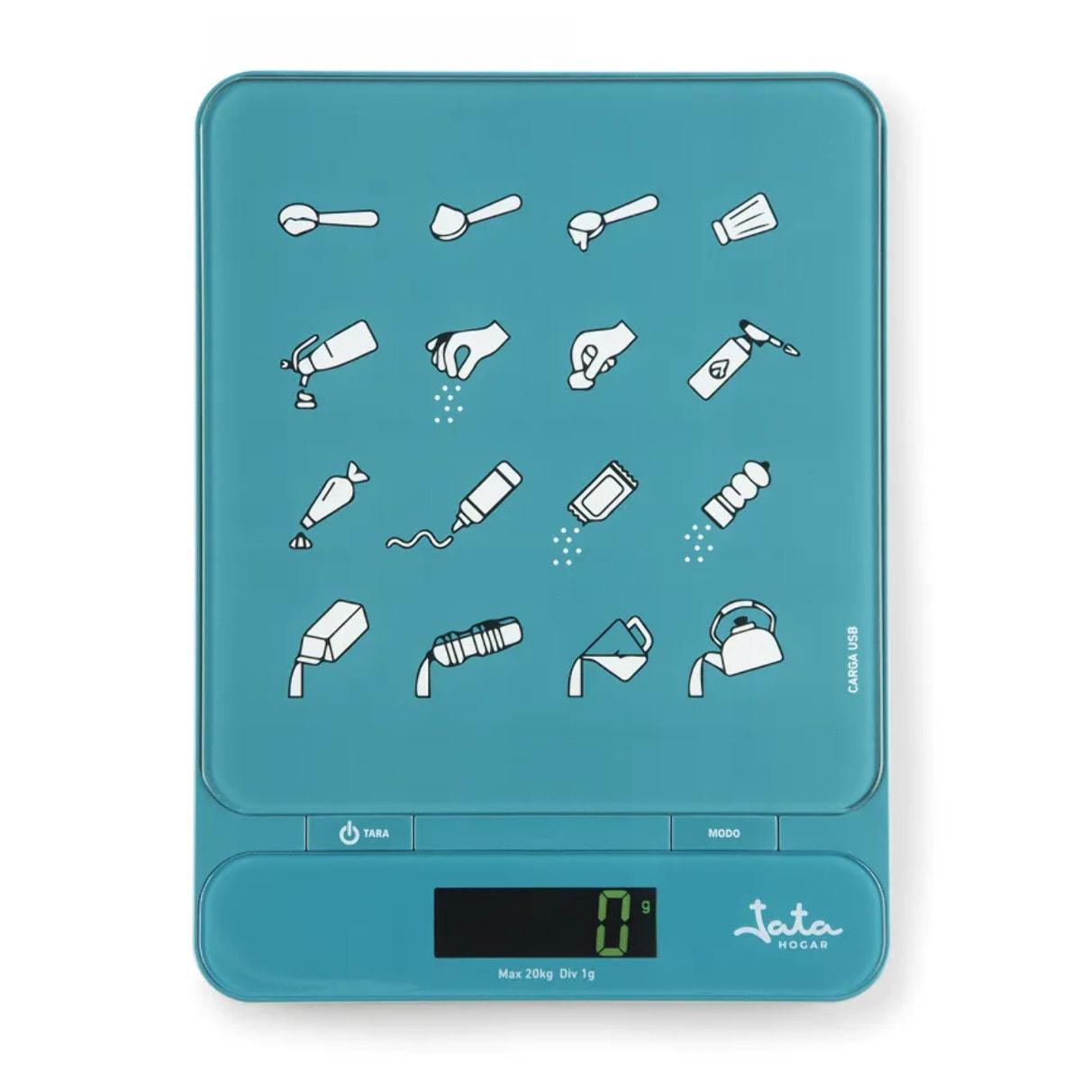 Báscula de cocina JATA HBAL1204 hasta 20 kg. Sin pilas. Gran superficie. Alta precisión