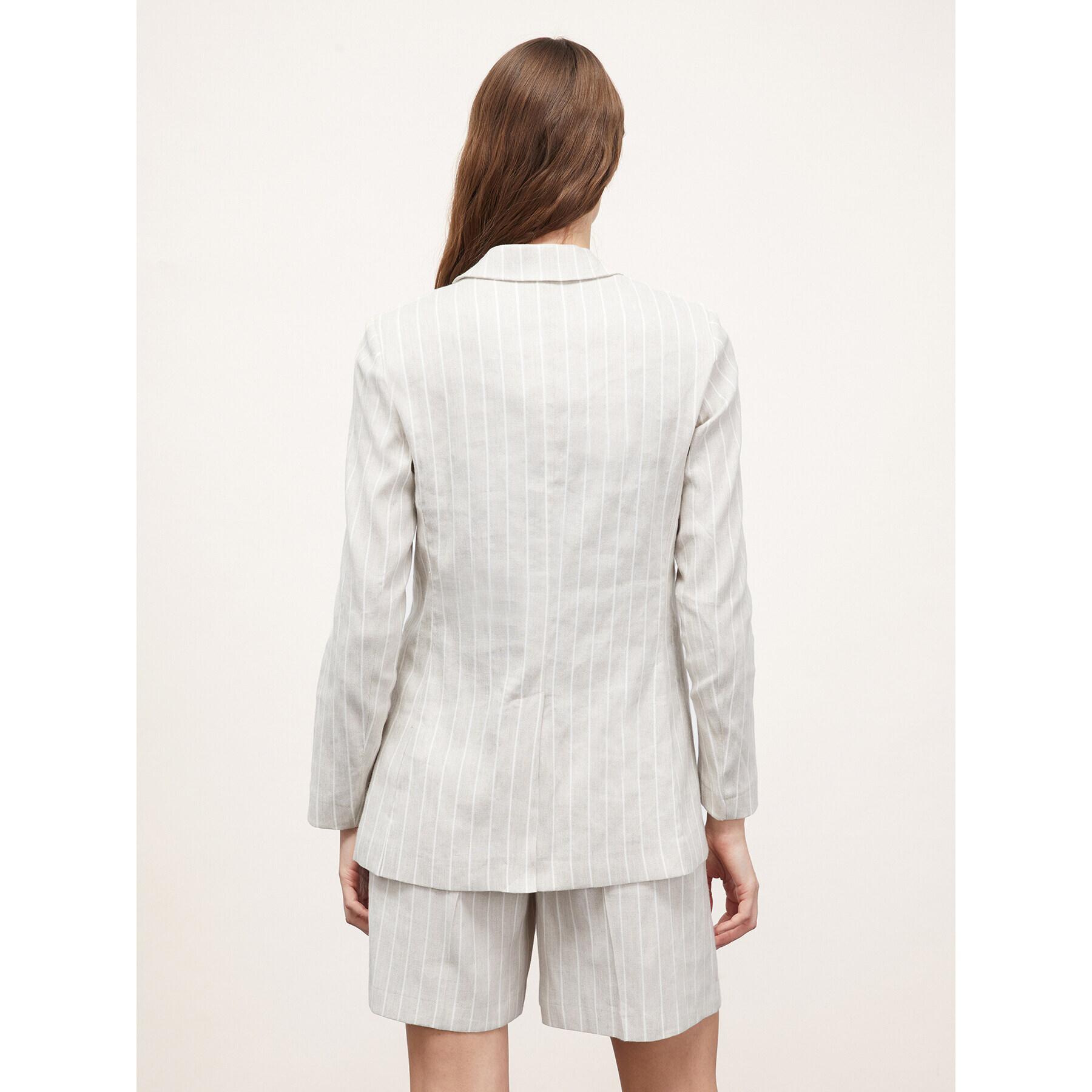 Motivi - Chaqueta blazer a rayas en mezcla de lino - Beige