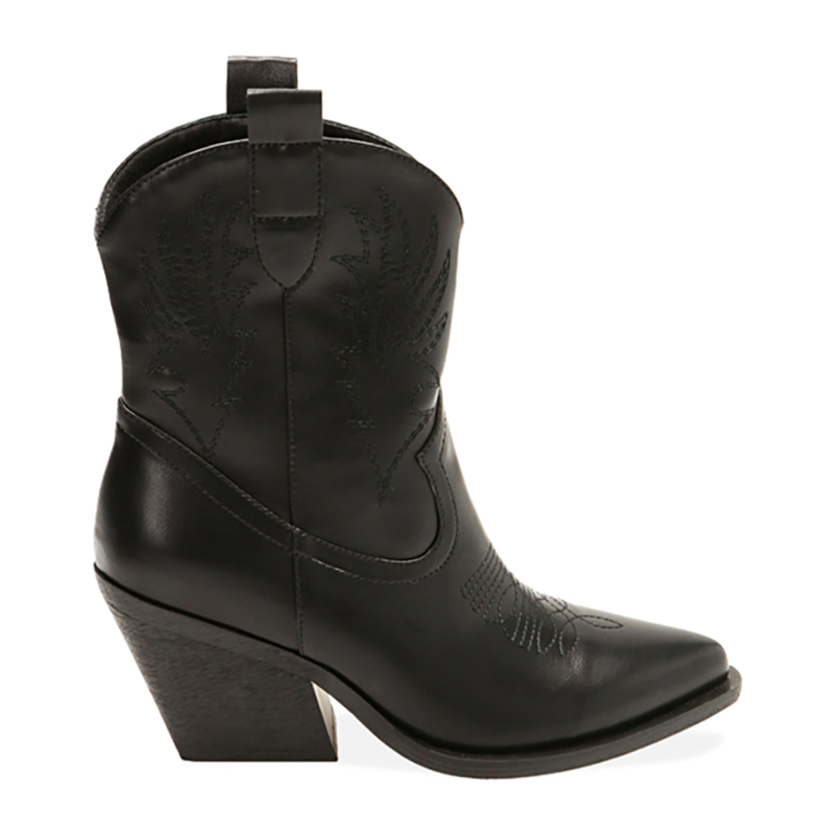 Botines tejanos negros, tacón de 8 cm