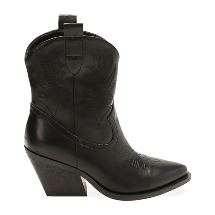 Botines tejanos negros, tacón de 8 cm