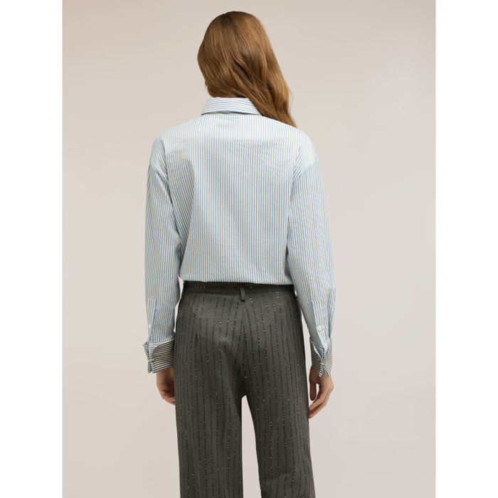 Motivi - Camisa de popelín a rayas con corbata - Light - blue