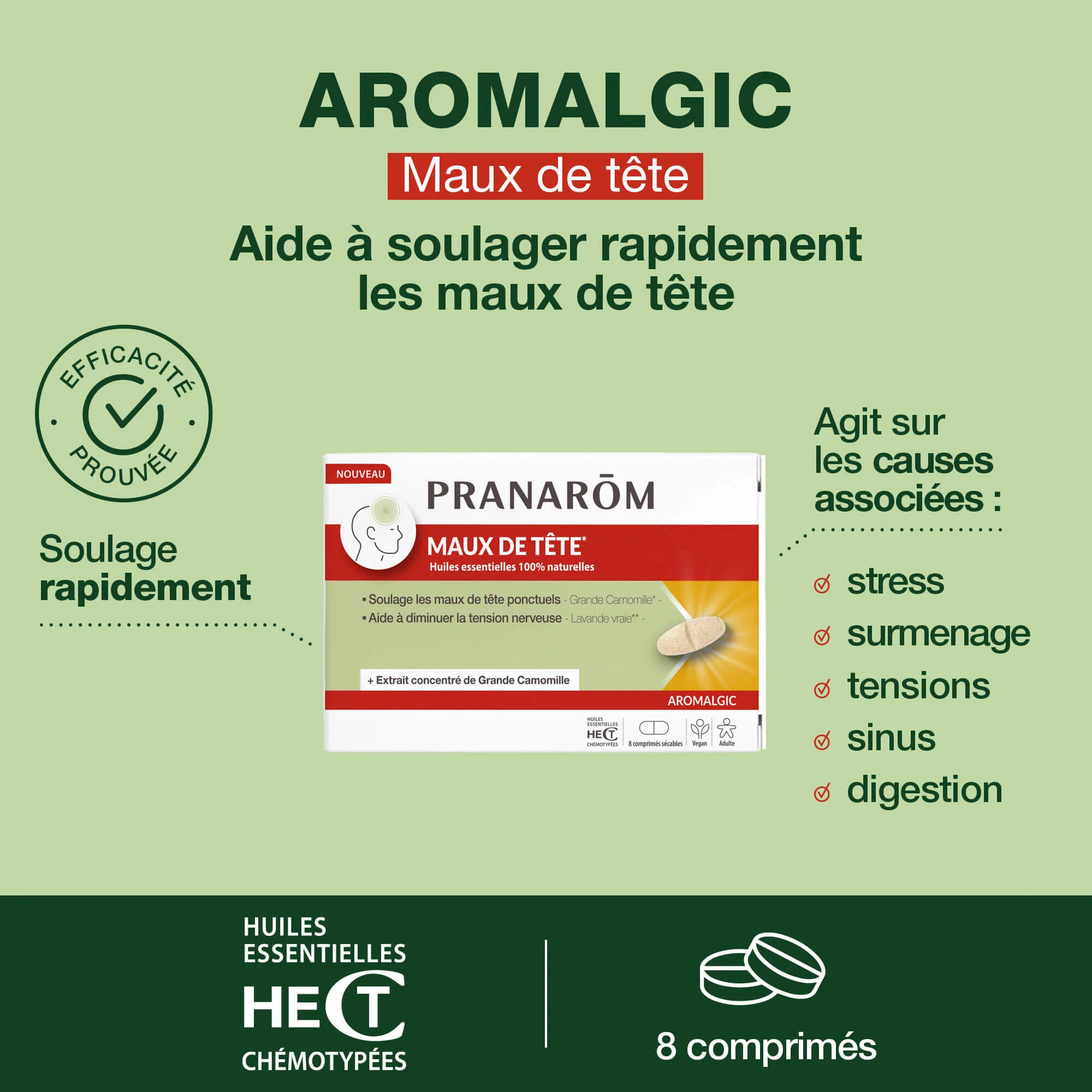 Pranarom - Comprimés maux de tête - 8 COMPRIMES