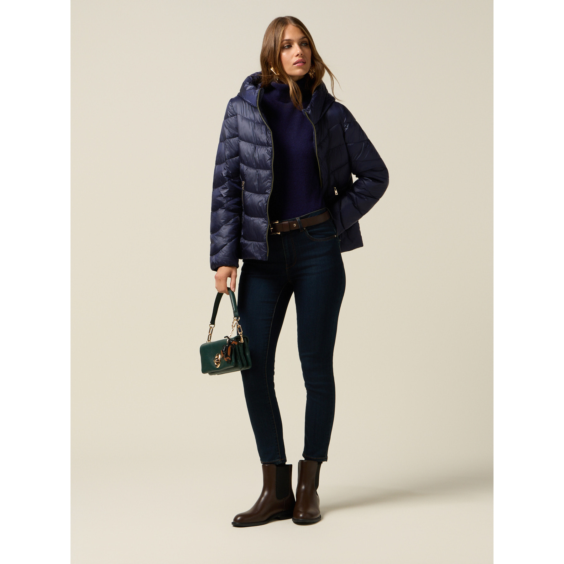 Oltre - Jeans skinny in denim con dettaglio fibbia - Blu