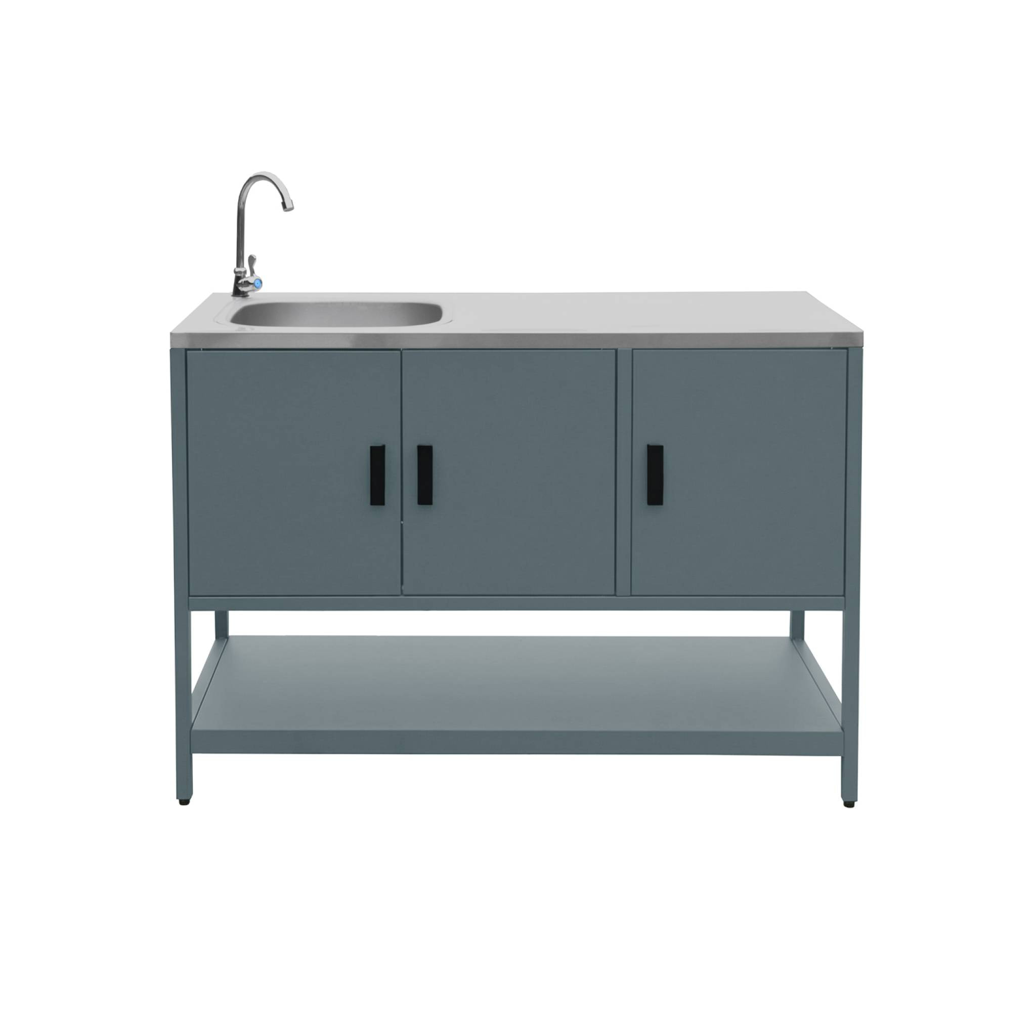 Cuisine extérieure Naxos 2 modules acier inoxydable bleu gris barbecue au charbon avec évier