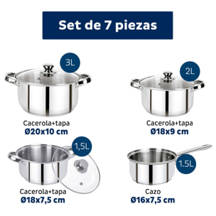 Set 7pc bateria de cocina acero inox lexia