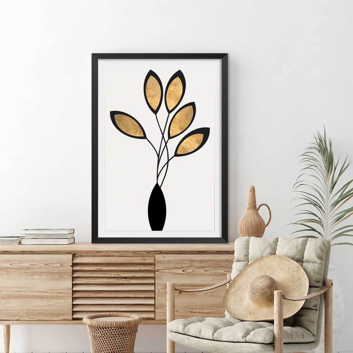 Poster bouquet de bronze Affiche + cadre en bois - Noir