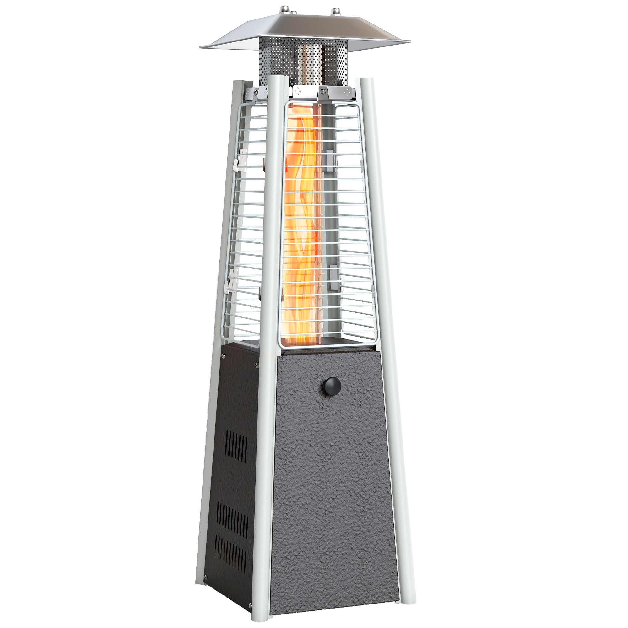 Estufa de Gas Butano, 3 KW, Calefactor de Exterior a Gas Portátil con Temperatura Ajustable, Protección contra Vuelcos, Ignición por Presión, Apta para Butano y Propano, Plata y Bronce