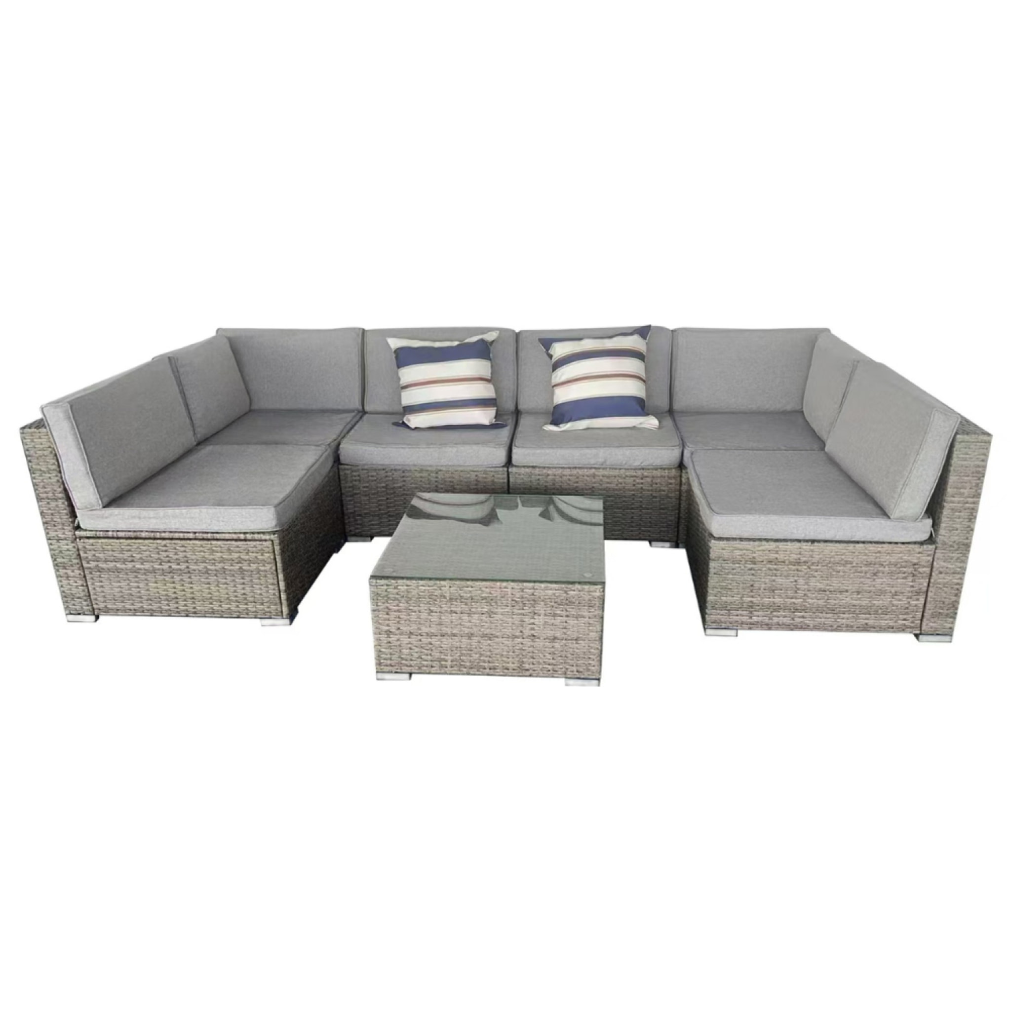 MALAKA - Salon de jardin modulable 6 places en résine tressée - gris et gris