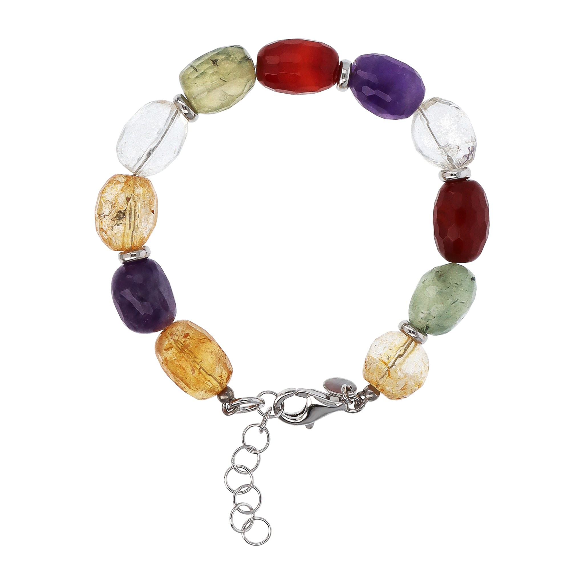 Bracciale in Argento 925 placcato Rodio con Pietra Naturale Quarzo Multicolore