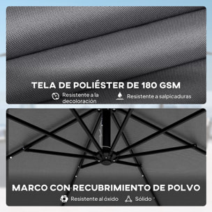 Parasol Excéntrico con Luces LED Solares, Ø330 cm, Sombrilla de Jardín con Base Cruzada, Manivela, Funda Protectora y Cuerda de Viento, Anti-UV 50+, para Terraza, Patio, Gris Oscuro