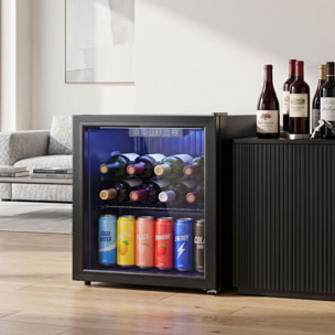 Frigorífico de Bebidas 50 L, Mini Nevera con Puerta de Vidrio Doble, Iluminación LED, Estante Ajustable, 2-18℃, para 48 Latas, Nevera Pequeña para Refrescos, Cerveza y Vino