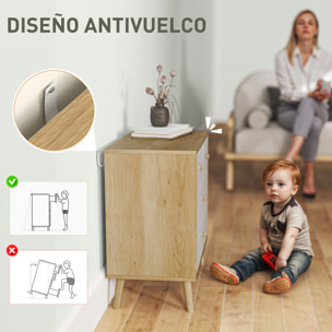 Cómoda de 4 Cajones Cómoda para Dormitorio con Tiradores de Madera Cajonera Estrecha para Salón Pasillo 60x35x65 cm Roble y Blanco