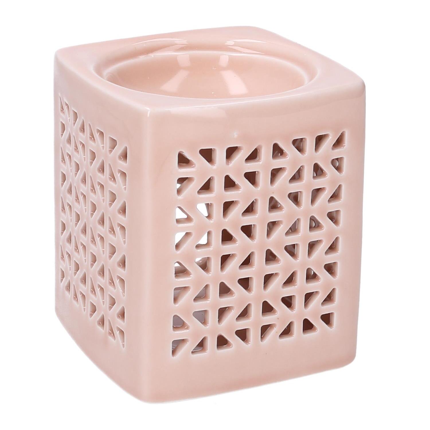 Bruciaessenze in ceramica rosa quadro cm10x10h12