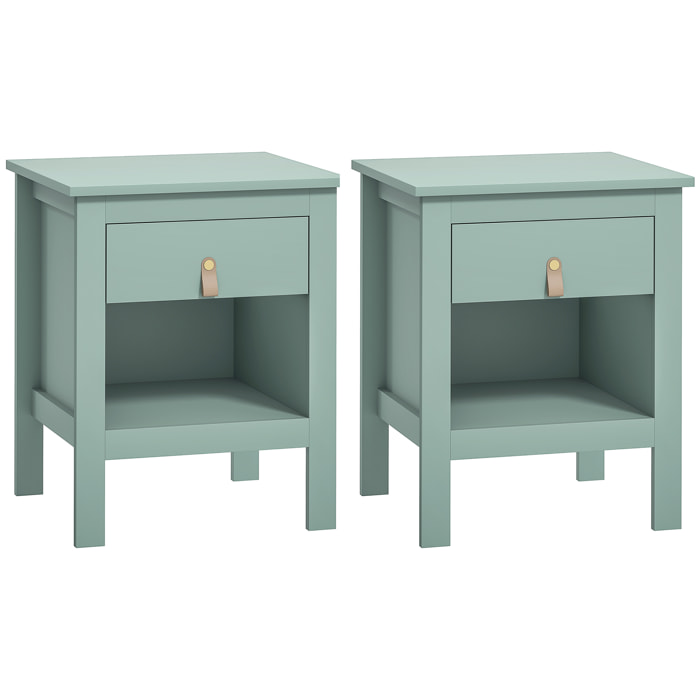 Lot de 2 chevets tables de nuit - tiroir, niche - dim. 45 x 40 x 55 cm - poignée PU métal doré vert