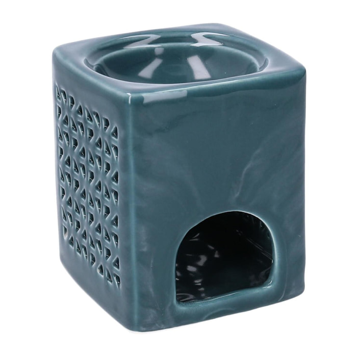 Bruciaessenze in ceramica blu quadro cm10x10h12
