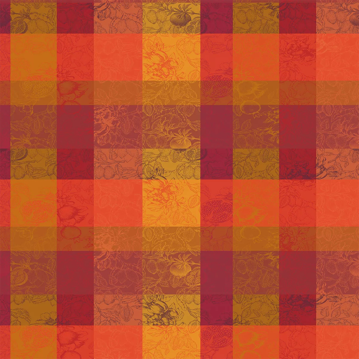 Nappe pur coton enduit motif jacquard orange rouge Mille senteurs epices