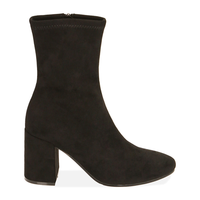 Ankle boots in microfibra neri, tacco 8,5 cm