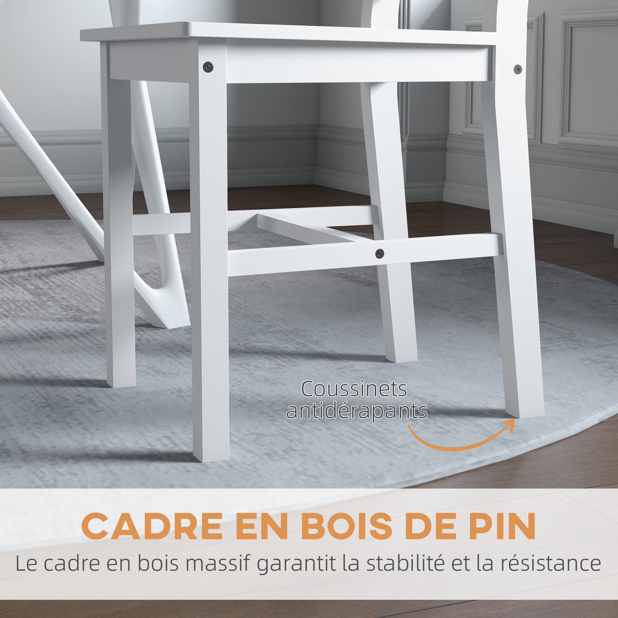 Lot de 2 chaises dossier lattes style rural chic bois de pin blanc