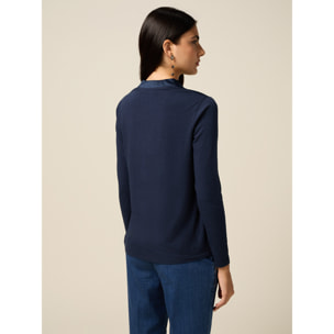 Oltre - Camiseta bimatérica con escote en V - Azul