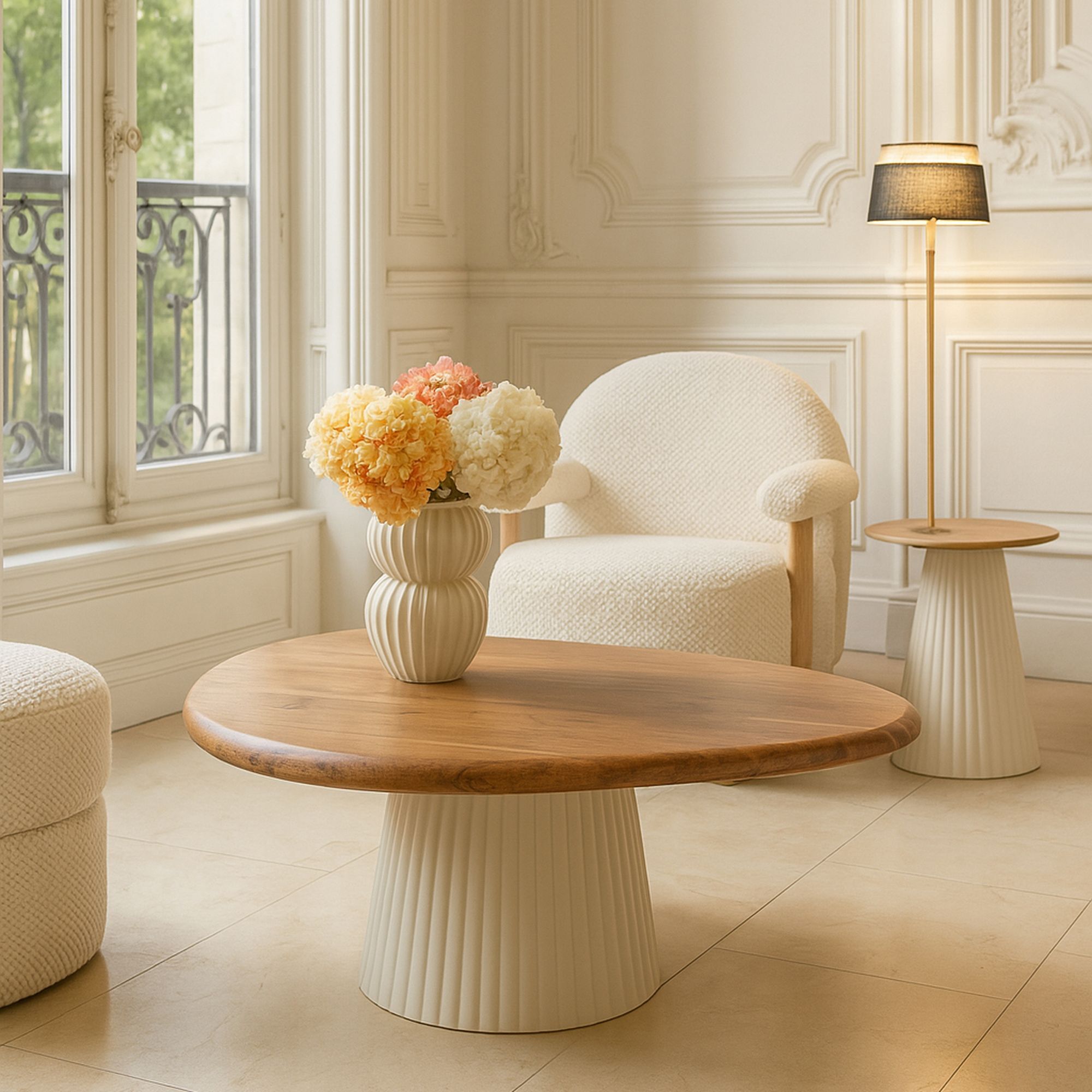 Table basse en bois d'acacia et pied en métal écru MALMO