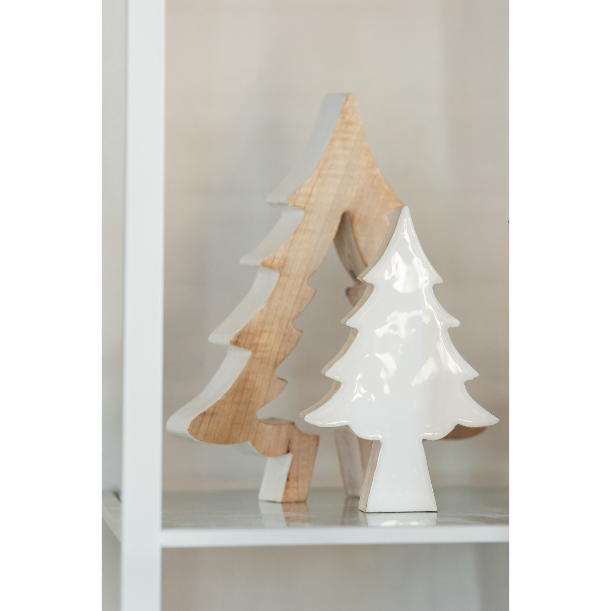 J-Line décoration Sapin de Noël Puzzle - bois - blanc - large