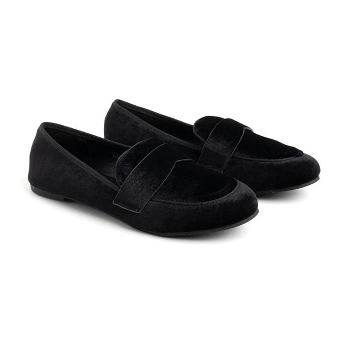 Mocassino in velluto con fascia penny - NERO