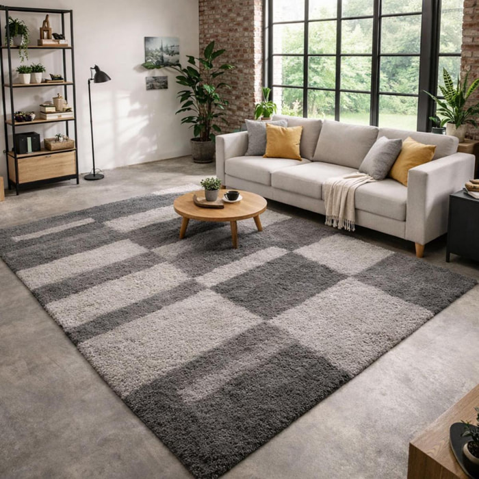 Tapis poils longs shaggy tissé motif géométrique NICO
