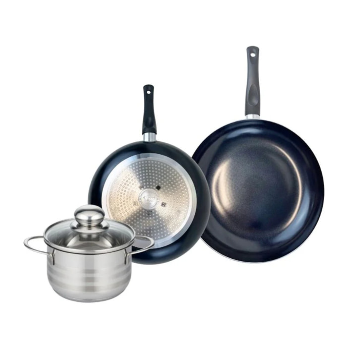 Ensemble de 2 Poêles de cuisson 20 et 24 cm et 1 faitout 14 cm Elo Prima Brillant
