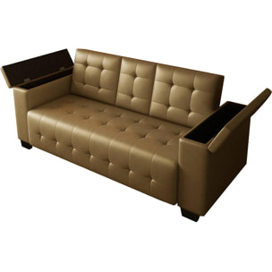 Canapé clic-clac convertible ''Renarde'' - 214 x 86 x 86 cm - 3 Places - Marron + Rangements