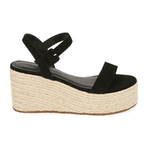 Sandali neri in microfibra, zeppa 8,5 cm