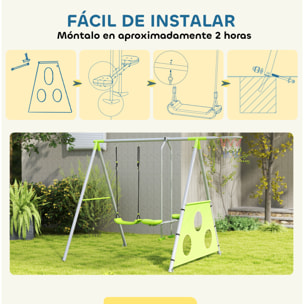 Columpios para Niños de +3 Años 4 en 1 Columpios Jardín Exterior con Columpio Planeador Portería de Puntería y Aro de Baloncesto Verde