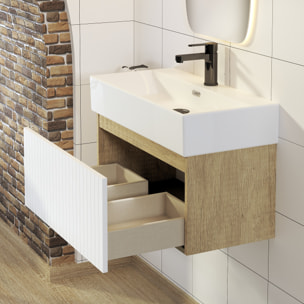 Conjunto de Baño Zel | Mueble Suspendido | 70 cm Blanco | Un Cajón | Lavabo Encastrado | No incluye Espejo | Mueble Montado| Alday