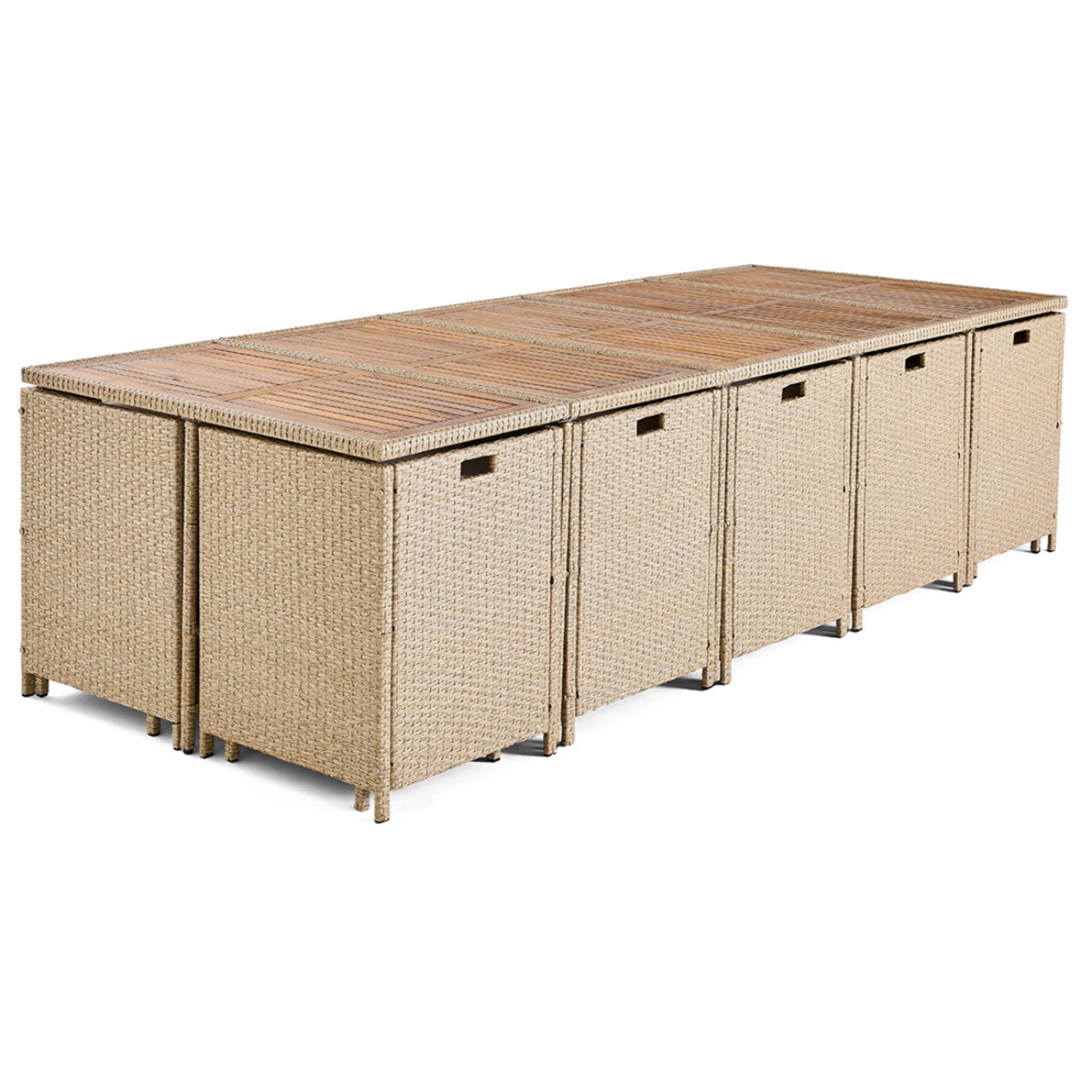 Cuba – salon de jardin encastrable en résine tressé beige - 14 places - coussins beige + housse de protection - Beige