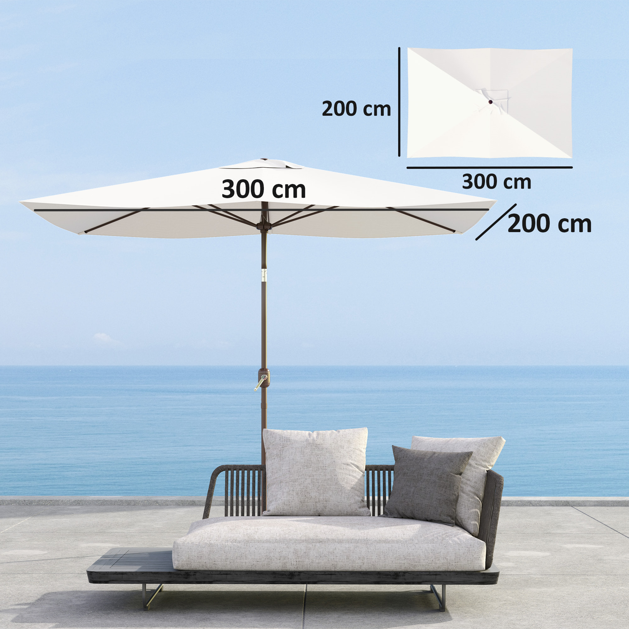 Toldo de Recambio de Sombrilla de 3x2 m Toldo de Repuesto para Sombrilla de Patio con Ventilación Superior Protección UV 50+ Cubierta de Repuesto para Parasol para Exteriores Beige
