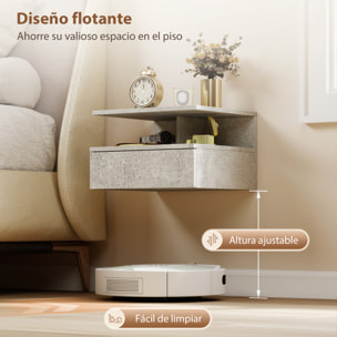 Juego de 2 Mesitas de Noche Flotantes, Mesillas de Noche Dormitorio con Cajón, Estante Abierto, Ahorra Espacio, Diseño Moderno, para Sala de Estar, 35x32x22,5 cm, Gris