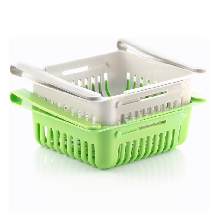 Pacco di 2 Organizer per Frigorifero Regolabile Friwer - Bianco - 20-28x16,5x7 Cm