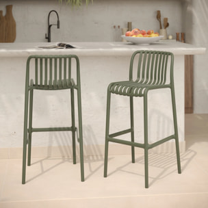 Lot de 2 chaises de bar de jardin 76 cm en plastique vert kaki - Duli